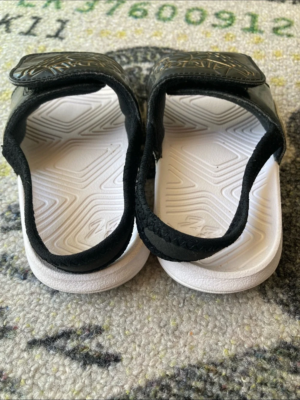 Air Jordan Hydro 7 'Black Metallic Gold Slide Slingback Sandals Size 8C Velcro